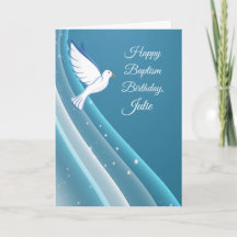 Custom Name Baptism Anniversary Dove on Blue Water