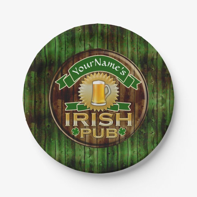 Custom Name Bar Irish Pub Sign St Patricks Day Paper Plate (Front)