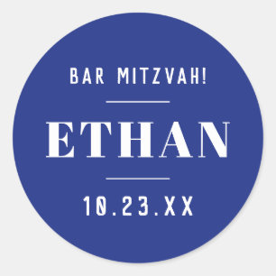 Custom Name Bar or Bat Mitzvah Modern Classic Blue Classic Round Sticker