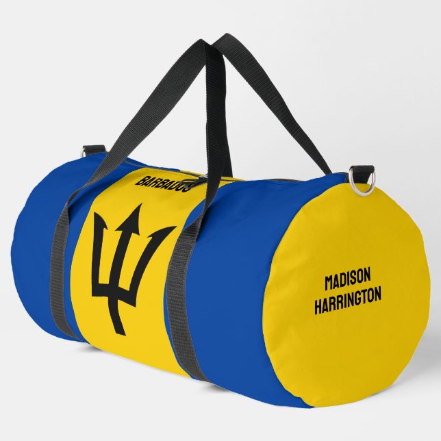 Custom Name Barbados Flag Duffle Bag (Left Corner)
