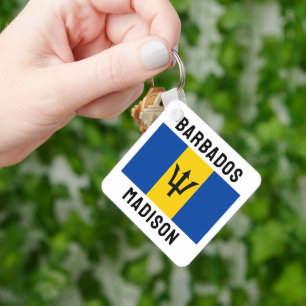 Custom Name Barbados Flag Key Ring