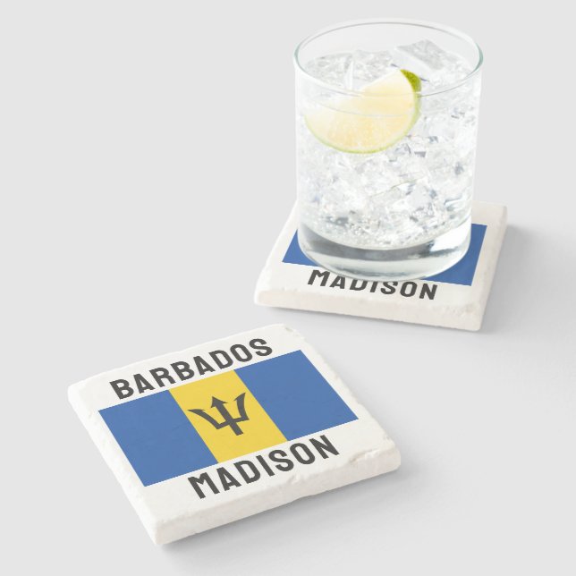 Custom Name Barbados Flag Stone Coaster (Side)