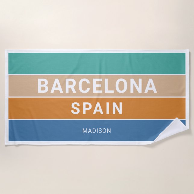 Custom Name Barcelona Spain / YOUR TEXT Beach Towel (Front)