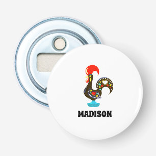 Custom Name Barcelos Portuguese Rooster Black Bottle Opener