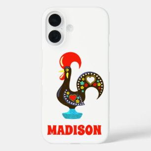 Custom Name Barcelos Portuguese Rooster Black iPhone 16 Case