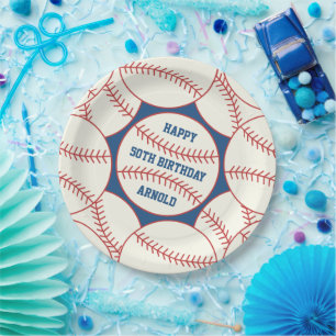 Custom Name Baseball 50th Birthday Paper Plate