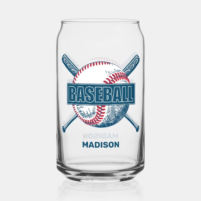Custom Name Baseball Can Glass (Back)