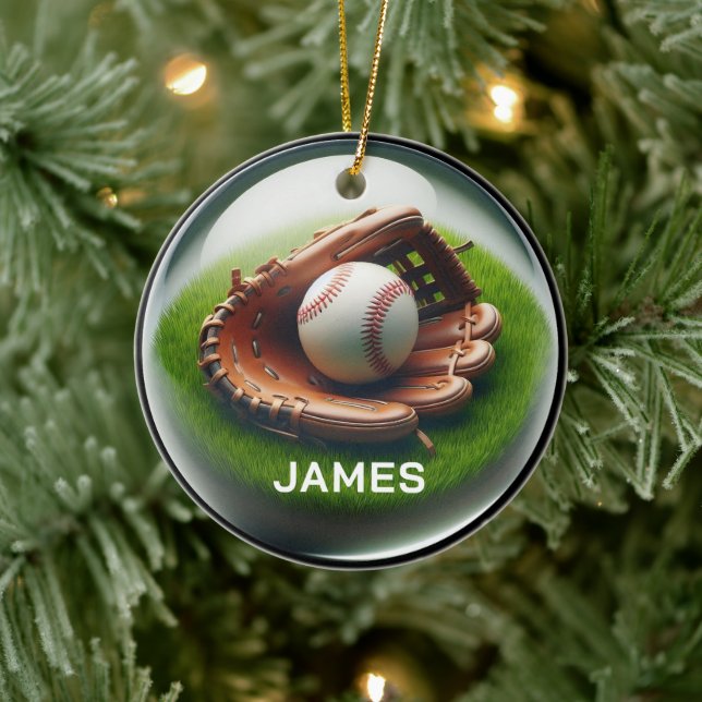 Custom Name Baseball Faux Glass‑Orb Look Ceramic Tree Decoration (Tree)
