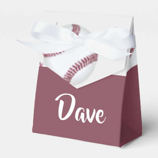 Custom name baseball grey pattern favour box (Front Side)
