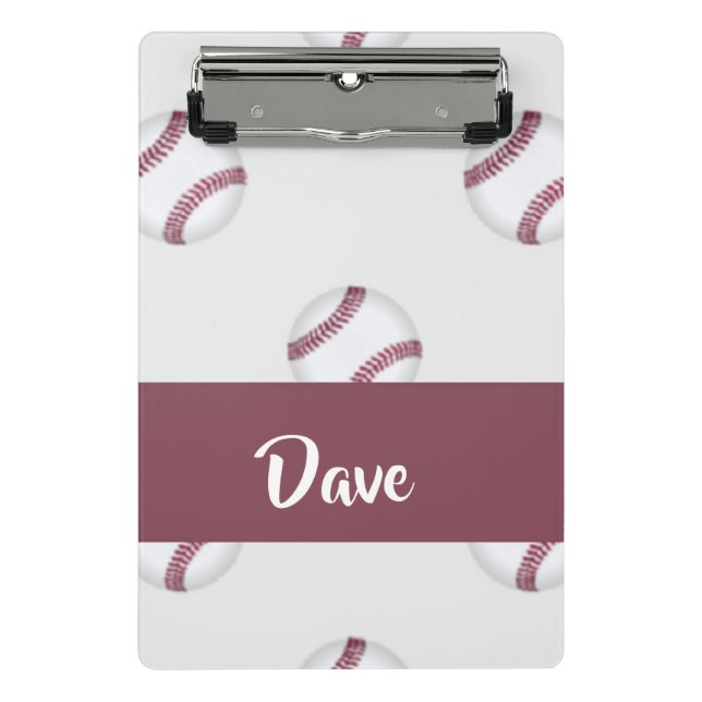 Custom name baseball grey pattern mini clipboard (Front)