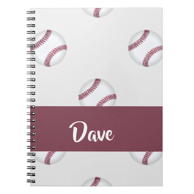 Custom name baseball grey pattern notebook (Front)