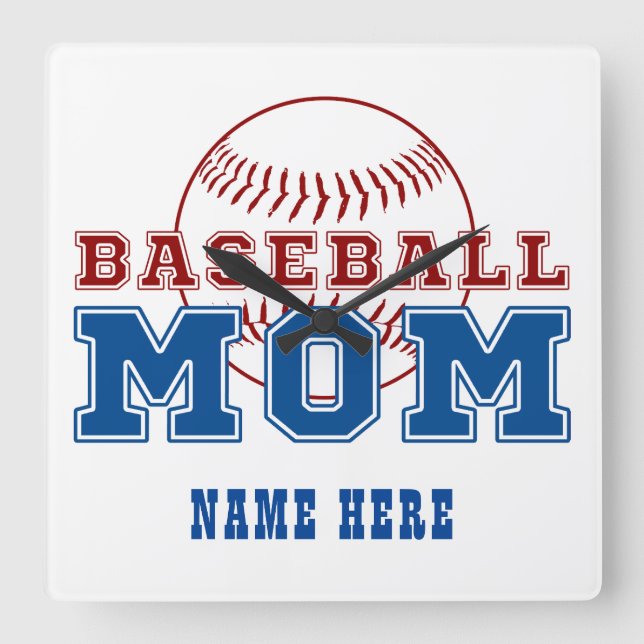 Custom Name Baseball Mum Mothers Day Gift Square Wall Clock (Front)