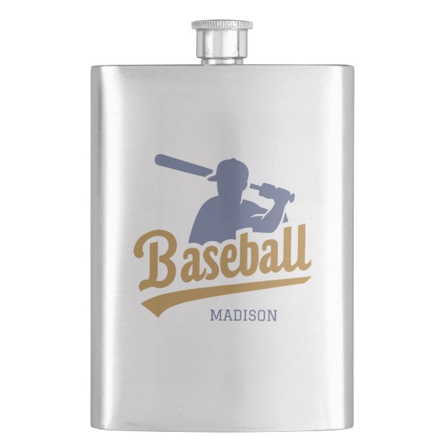 Custom Name Baseball Player Hip Flask (Front)