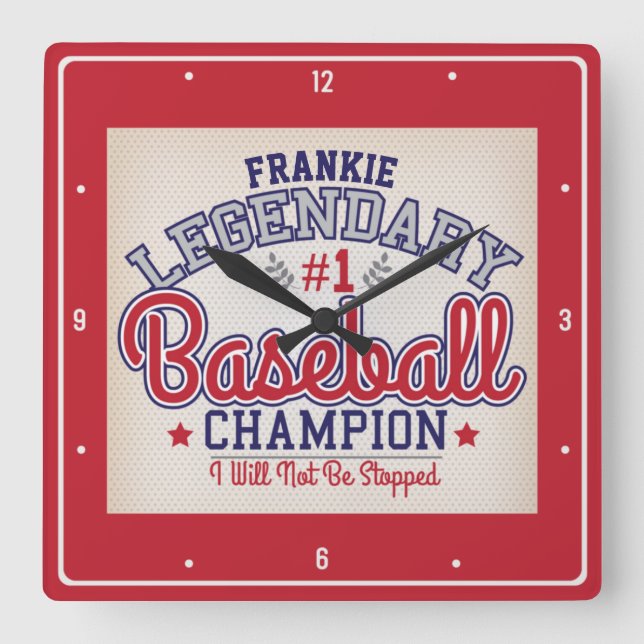 Custom NAME Baseball Player Sports Team Champion Square Wall Clock (Front)