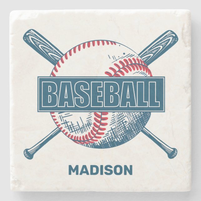 Custom Name Baseball Stone Coaster (Front)