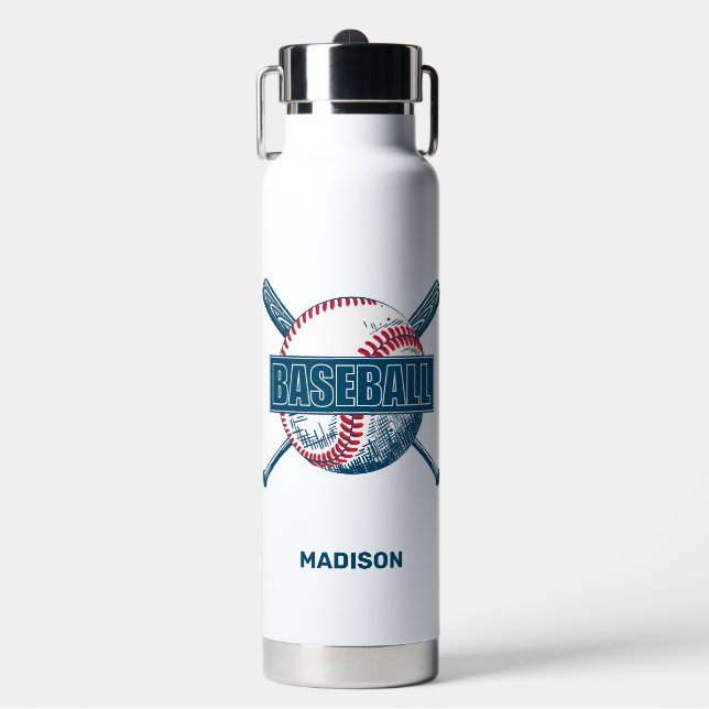 Custom Name Baseball Water Bottle (Front)