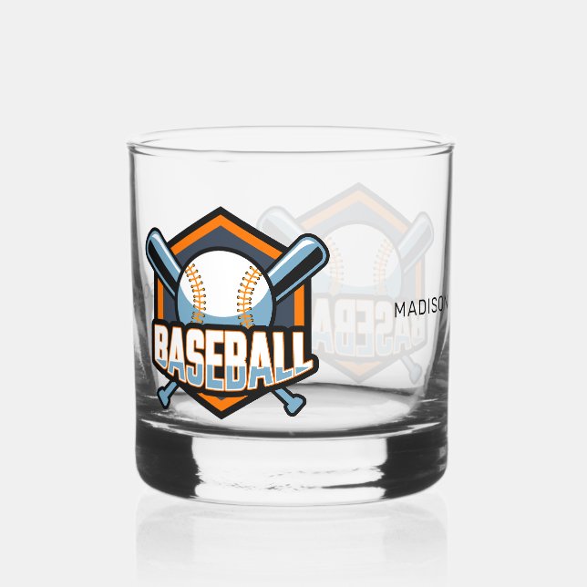 Custom Name Baseball Whiskey Glass (Front)