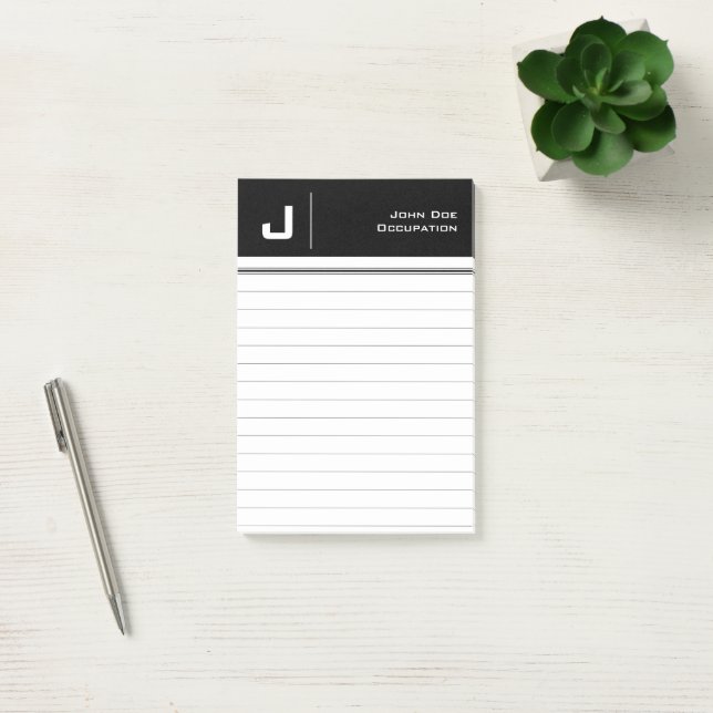 Custom Name Basic Clean Simple Minimalist Black Post-it Notes (Office)