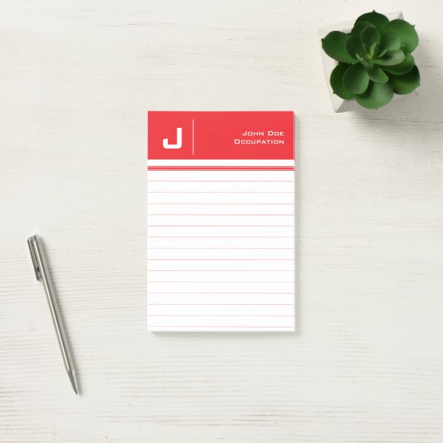 Custom Name Basic Clean Simple Minimalist Red Post-it Notes (Office)