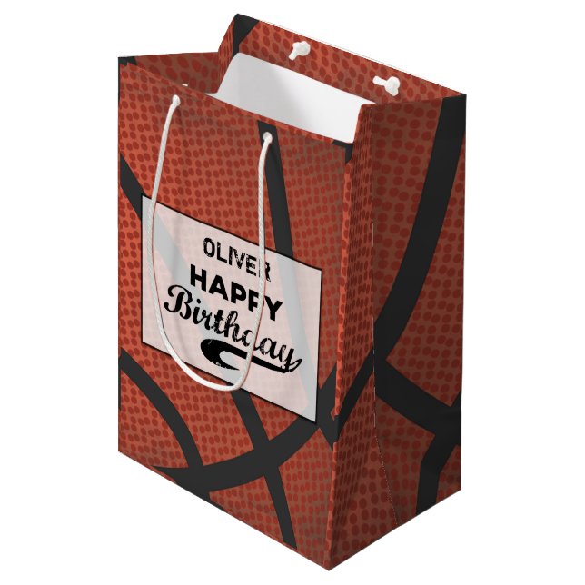 Custom Name Basketball Birthday Large Grunge Ball Medium Gift Bag (Front Angled)