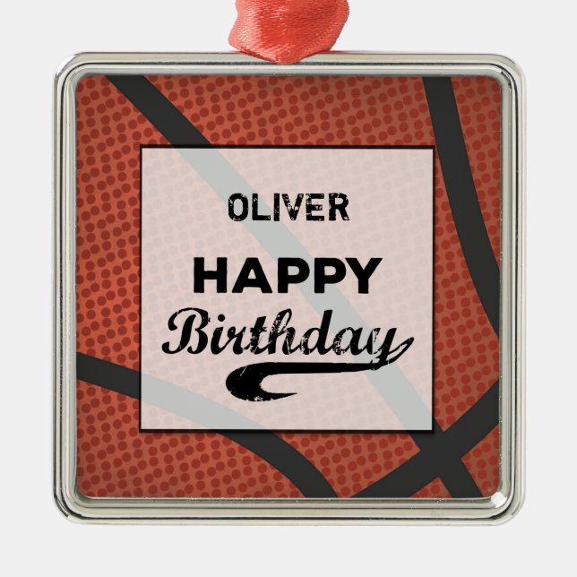 Custom Name Basketball Birthday Large Grunge Ball Metal Tree Decoration (Front)