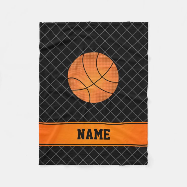 Custom name basketball black criss cross fleece blanket (Front)