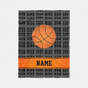 Custom name basketball black plaid fleece blanket