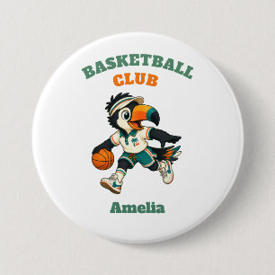 Custom Name Basketball Club Toucan Kids Button Pin