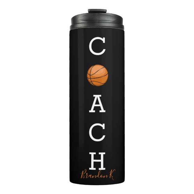 Custom Name Basketball Coach Black Thermal Tumbler (Front)
