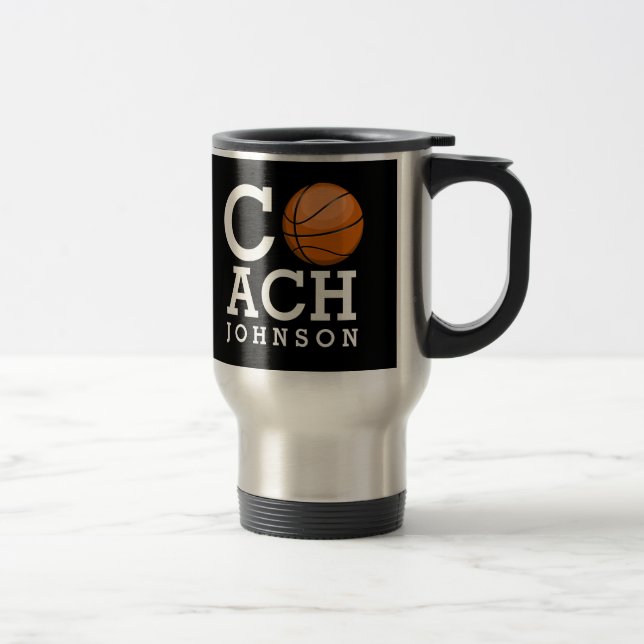 Custom Name Basketball Coach Black Travel Mug (Right)