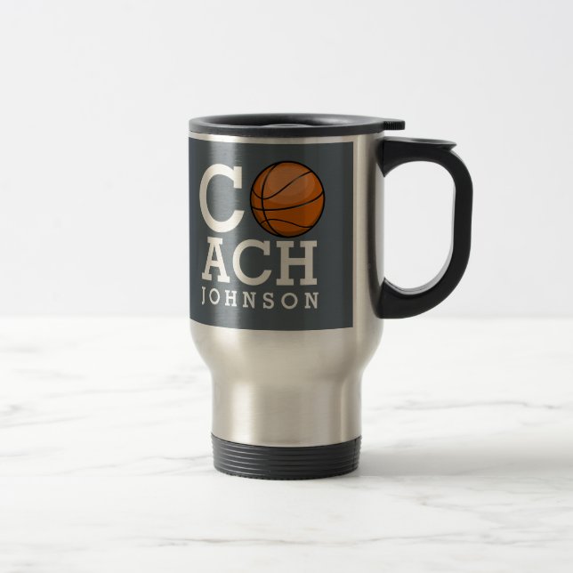 Custom Name Basketball Coach Travel Mug (Right)