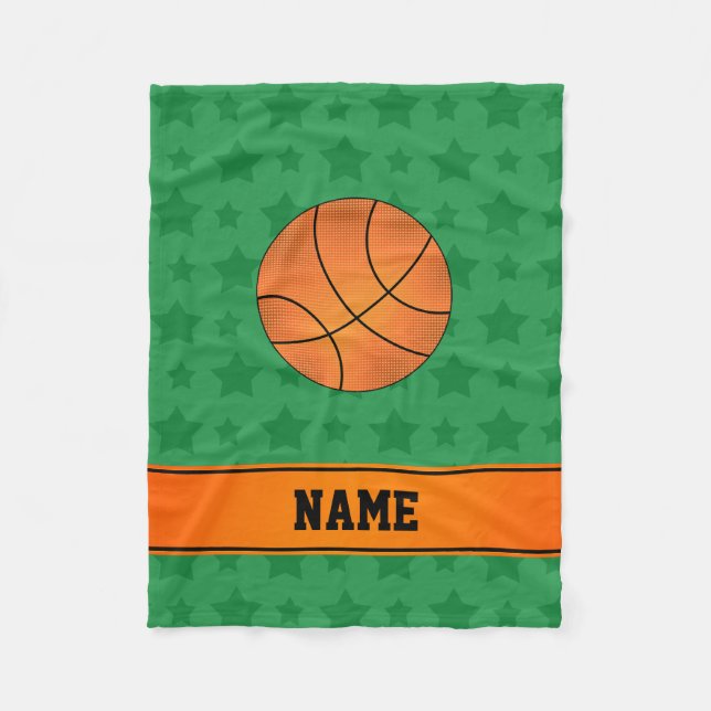 Custom name basketball green stars fleece blanket (Front)