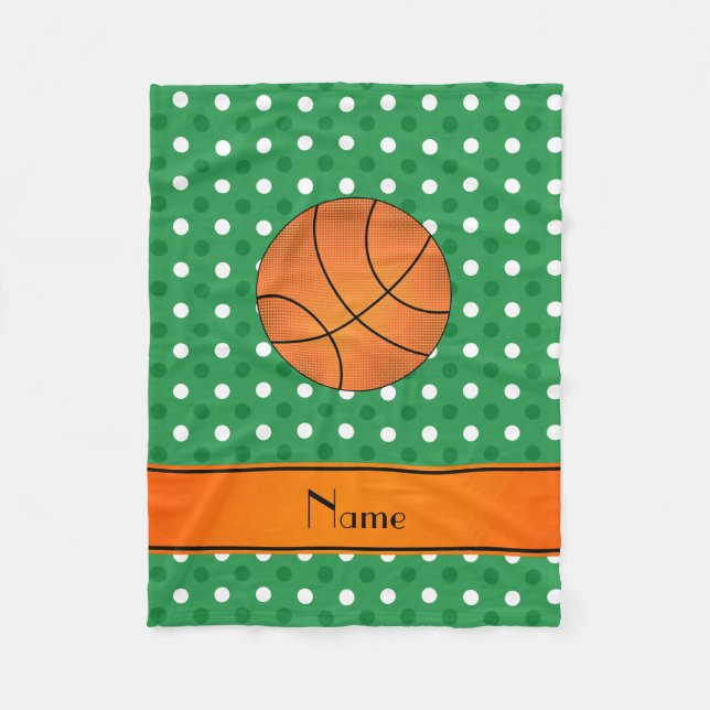 Custom name basketball green white dots fleece blanket (Front)
