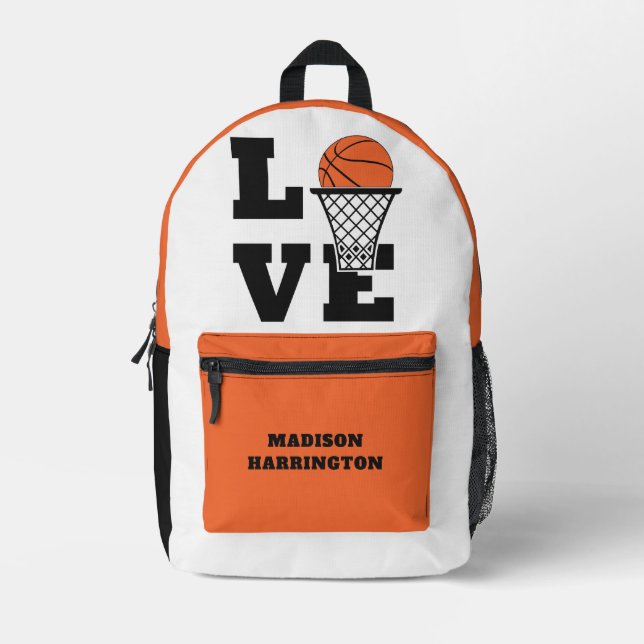 Custom Name Basketball Love Printed Backpack (Front)