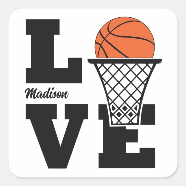 Custom Name Basketball Love Square Sticker (Front)