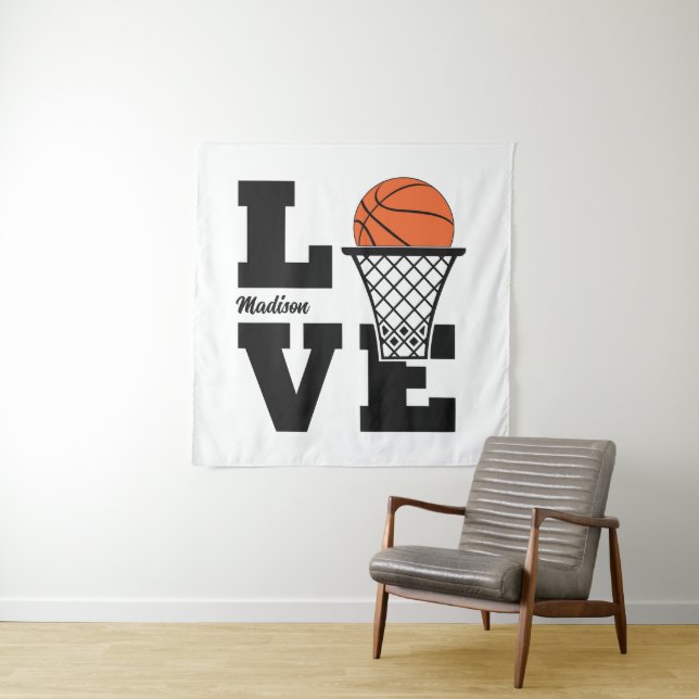 Custom Name Basketball Love Tapestry (In Situ)