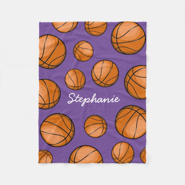 Custom Name Basketball Purple Fleece Blanket (Front)