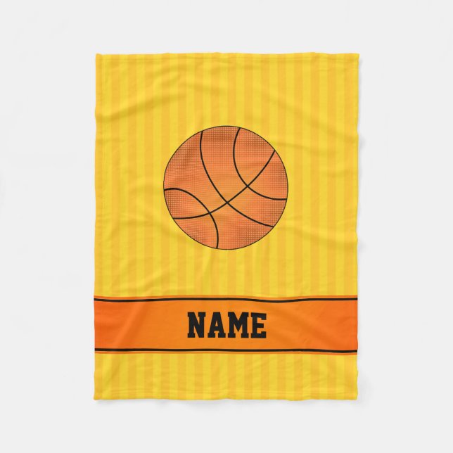 Custom name basketball yellow stripes fleece blanket (Front)