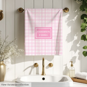 Custom Name Bath Towels Classic Pink Plaid Style