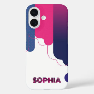 custom name BAUHAUS PINK WHITE DOTS PURPLE iPhone 16 Case