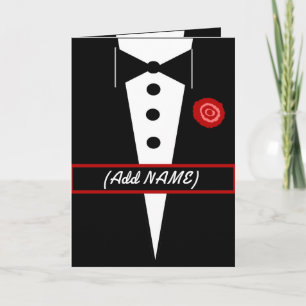 CUSTOM NAME Be My Best Man Card with Tux and Rose