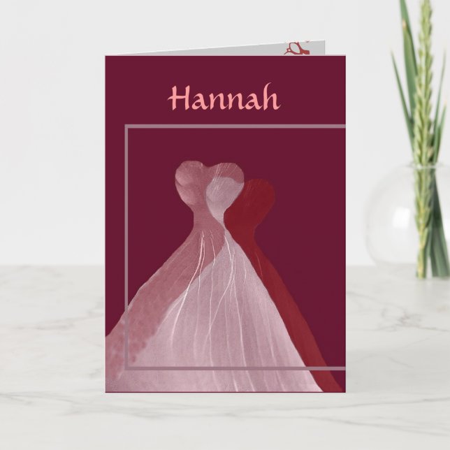 CUSTOM NAME Be My Bridesmaid Pink and Red Gowns Invitation (Front)