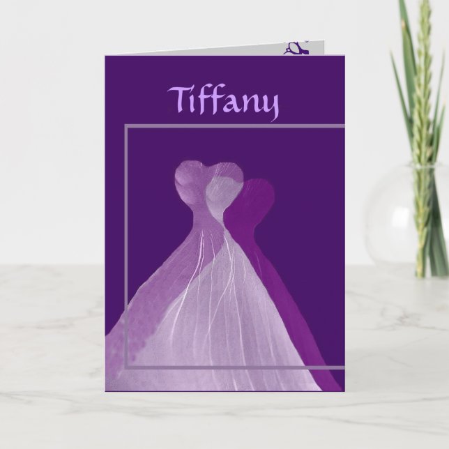 CUSTOM NAME Be My Bridesmaid with Purple Gowns Invitation (Front)