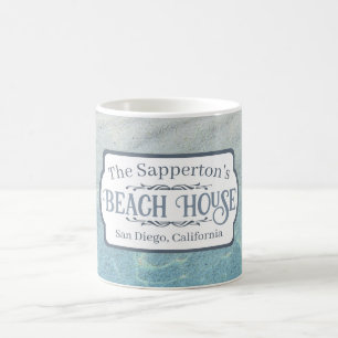 Custom Name Beach House Sand and Water Coffee Mug
