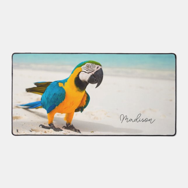 Custom Name Beach Parrot Desk Mat (Front)