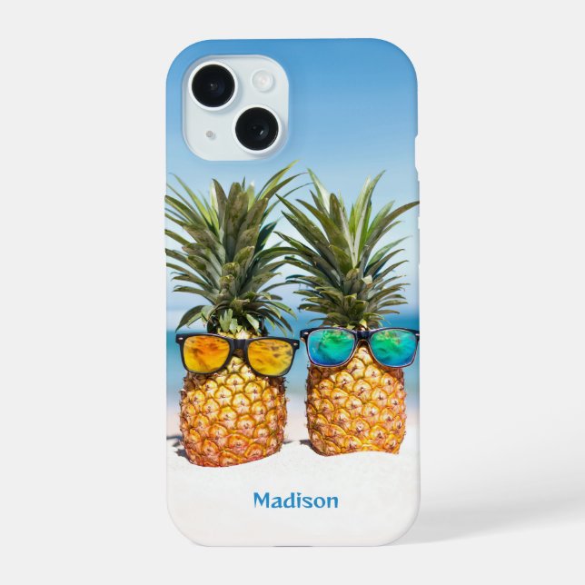 Custom Name Beach Pineapples iPhone 15 Case (Back)