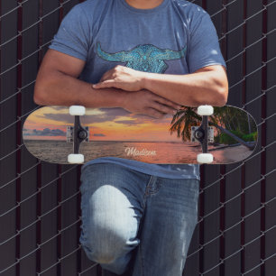 Custom Name Beach Sunset Skateboard