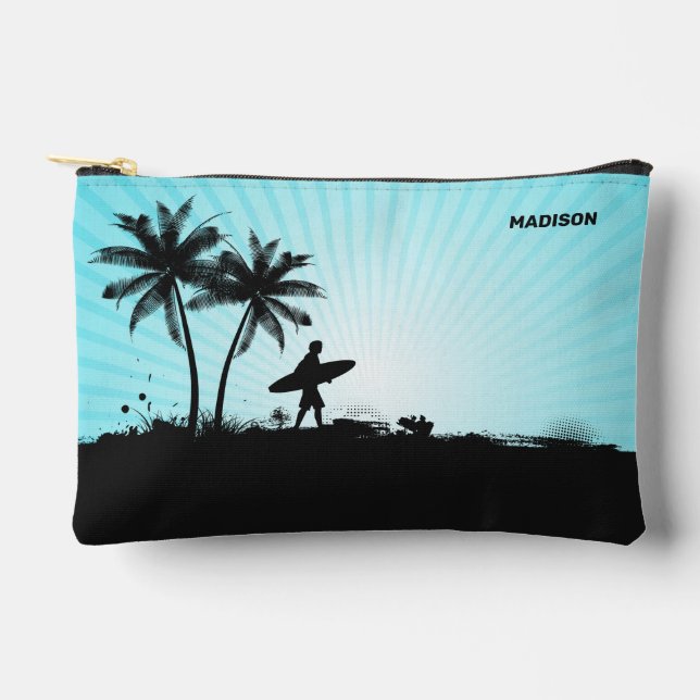 Custom Name Beach Surfer Accessory Pouch (Front)