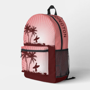 Custom Name Beach Surfer Printed Backpack
