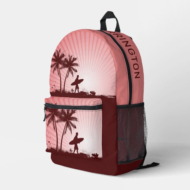 Custom Name Beach Surfer Printed Backpack (Back Corner Right)